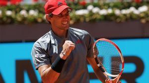 Thiem celebra un punto durante su encuentro ante Isner