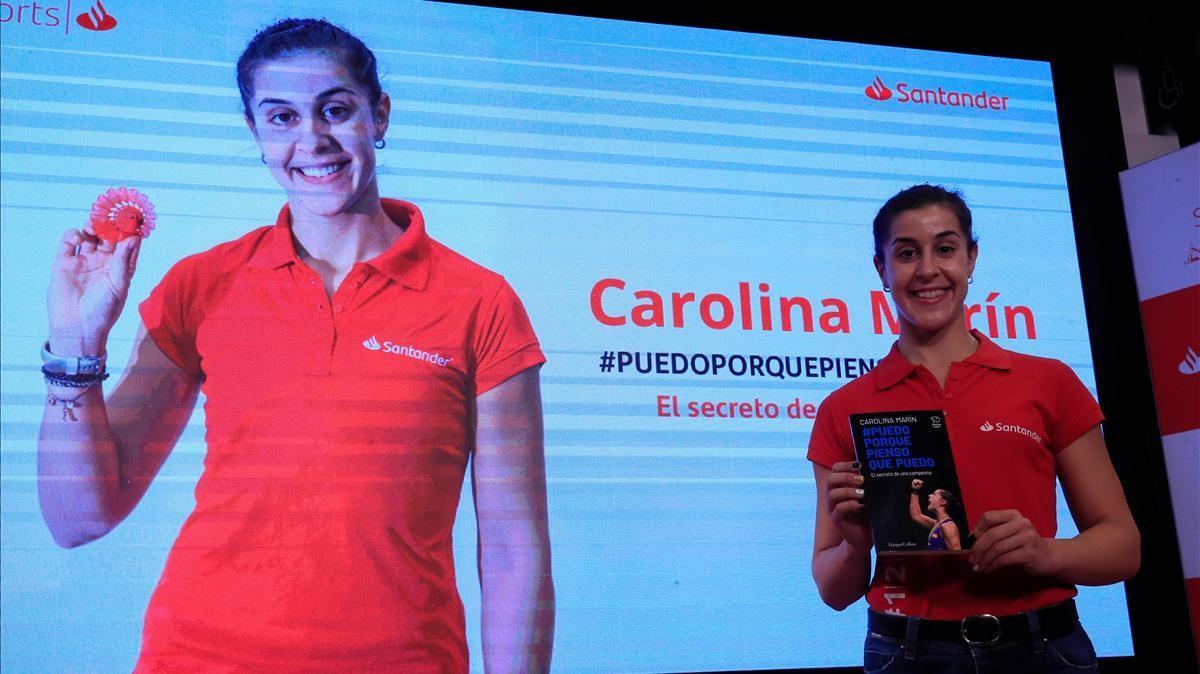 La campeona olimpica de bádminton Carolina Marín, en la presentación de su libro 'Puedo porque pienso que puedo'.