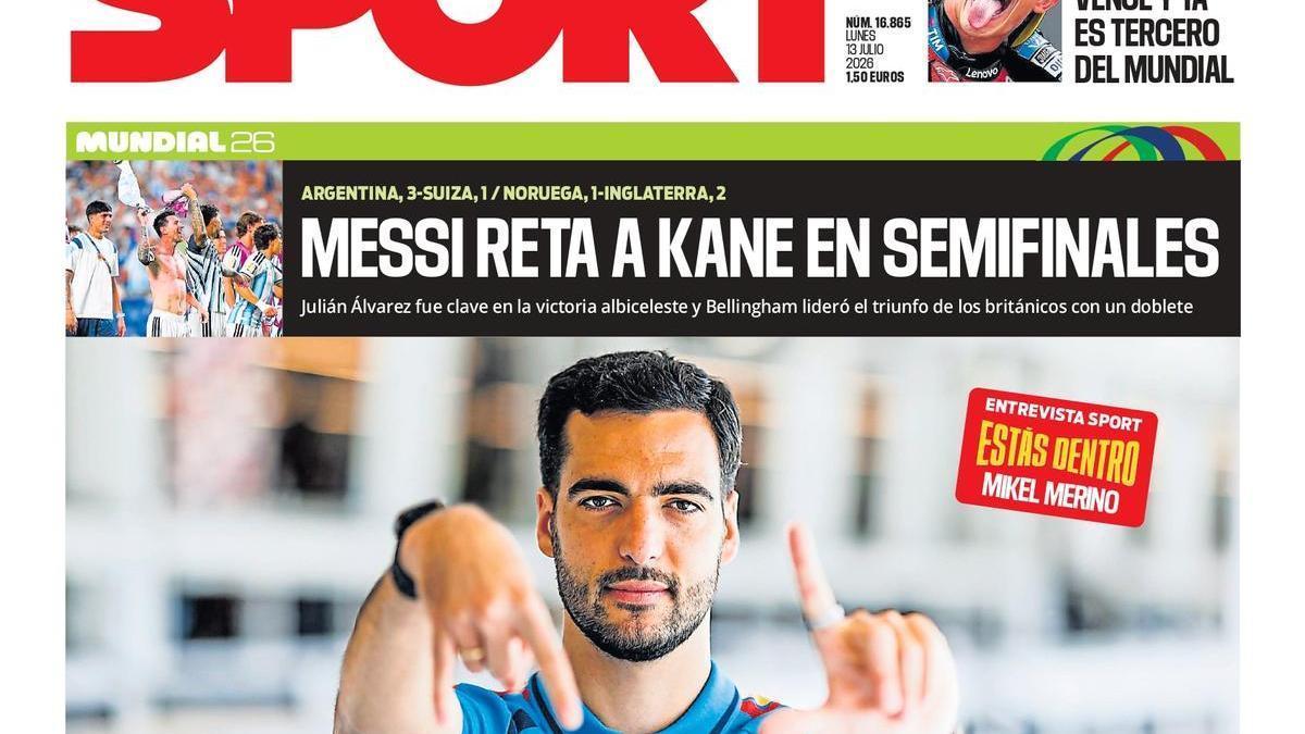 La portada de SPORT de hoy lunes, 13 de julio de 2026
