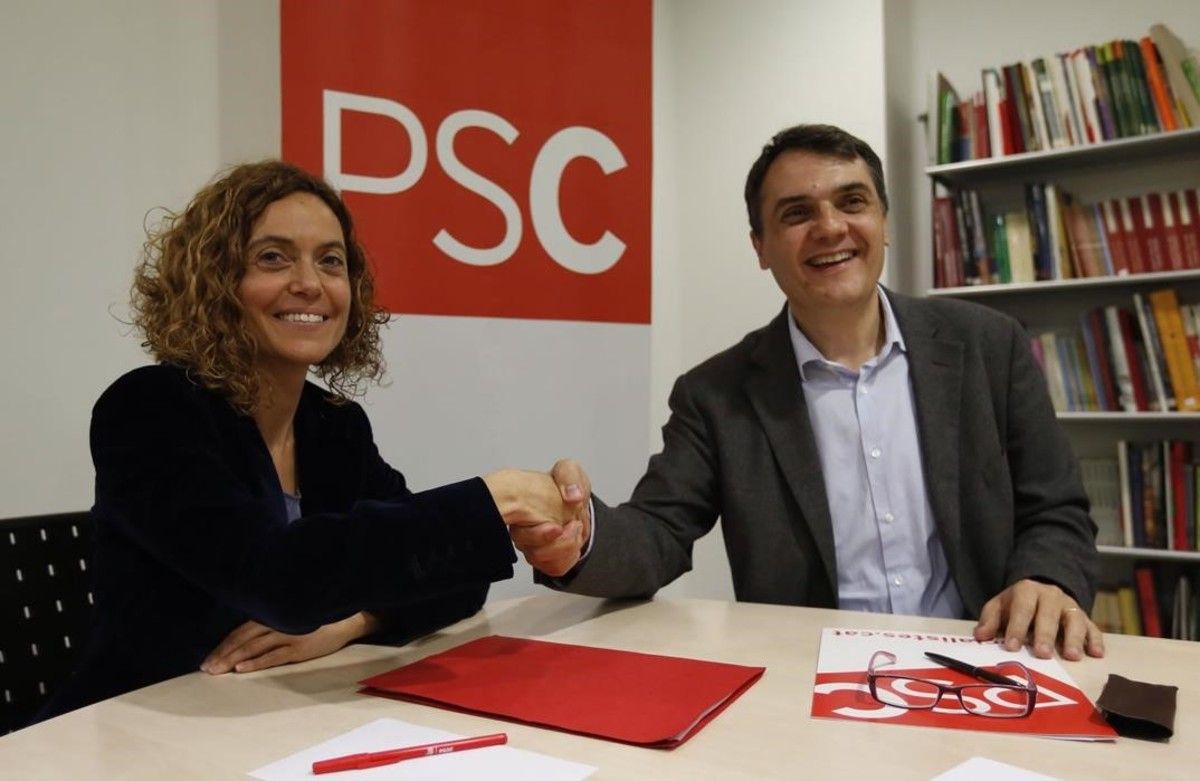 Meritxell Batet y Carles Martí, este miércoles, en la sede del PSC.