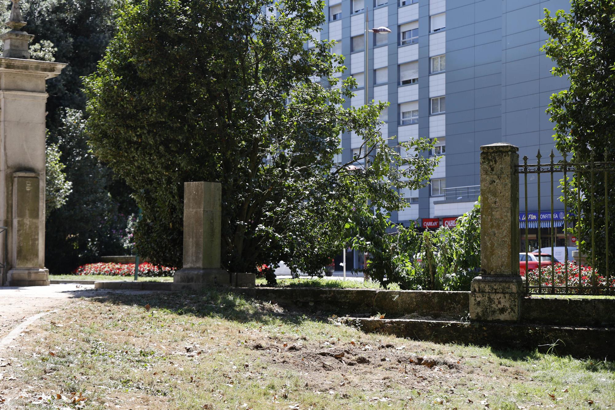 Así quedó el muro de Castrelos tras caer un sauce de nueve metros