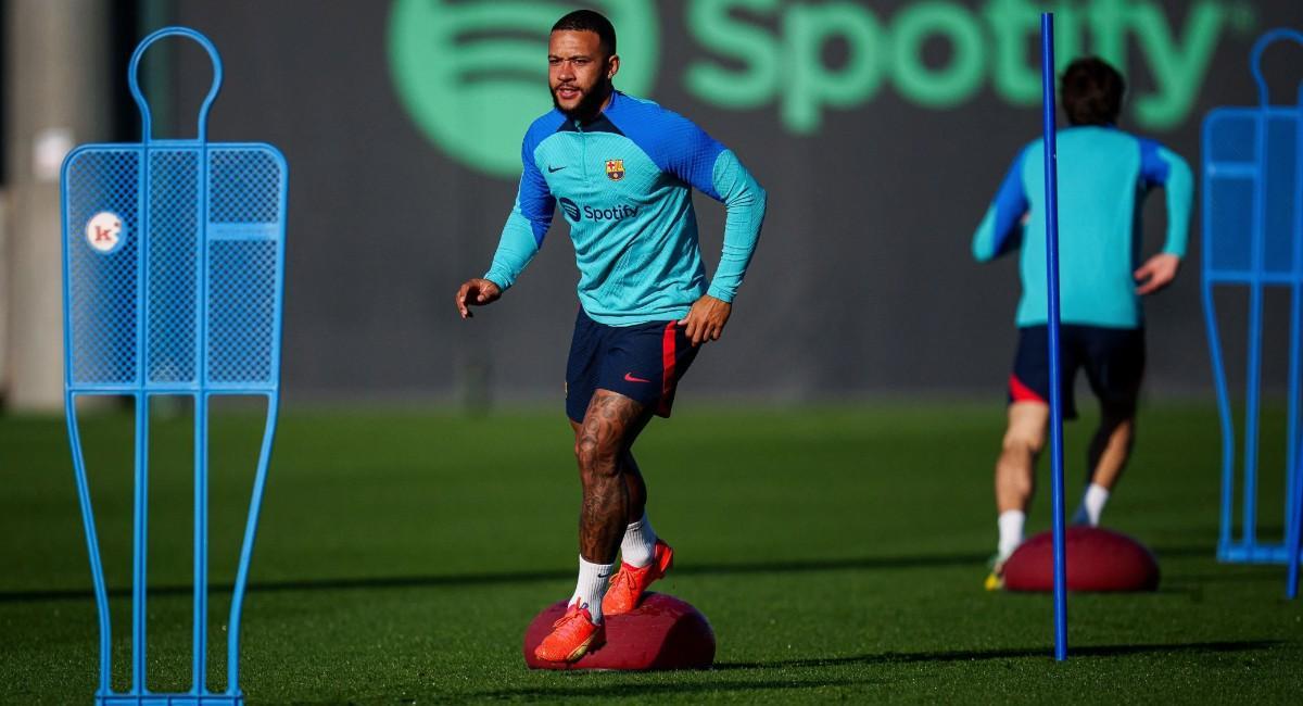 Memphis, en un entrenamiento con el Barça en la ciudad deportiva de Sant Joan Despí.