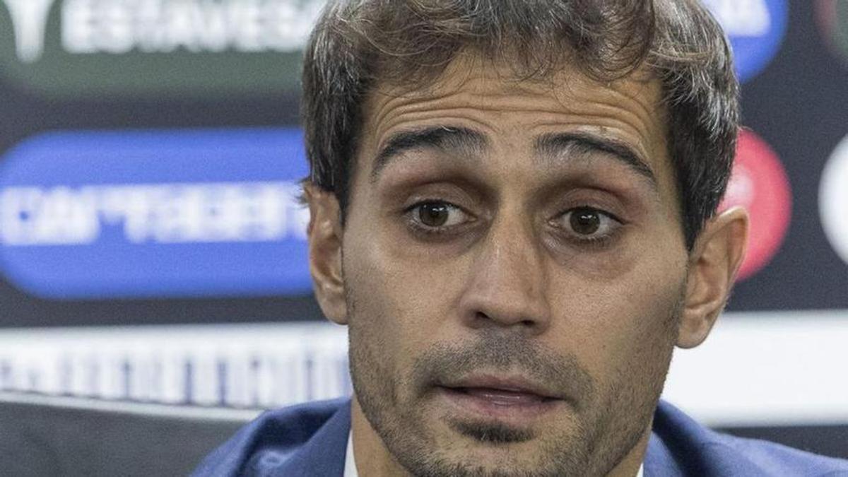 Alejandro Arribas, en la sala de prensa del Cartagonova. | IVÁN URQUÍZAR