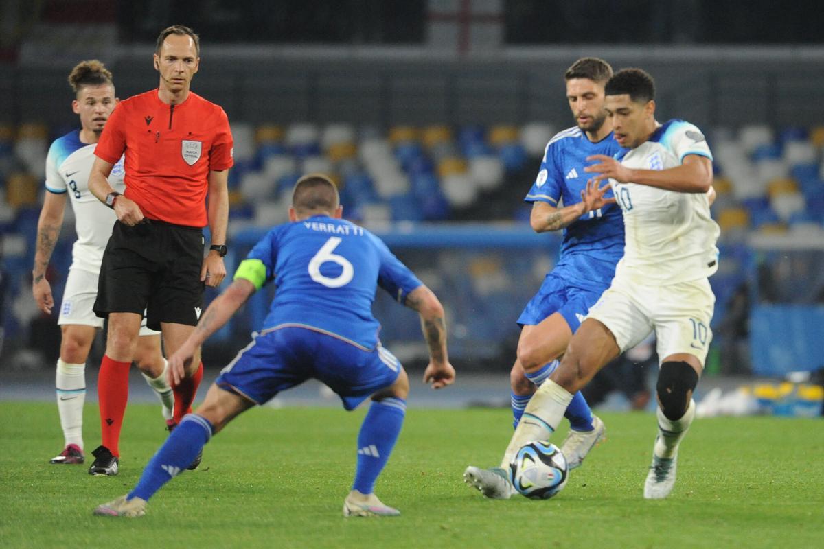 Jude Bellingham, en un partido con la selección inglesa.