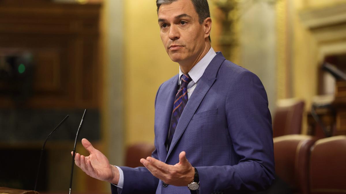 El presidente del Gobierno, Pedro Sánchez, interviene en una sesión plenaria, en el Congreso de los Diputados, a 26 de mayo de 2022, en Madrid (España).