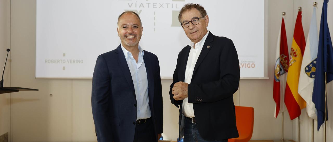 David Regades y Roberto Verino, ayer, en la presentación de ViaTextil.