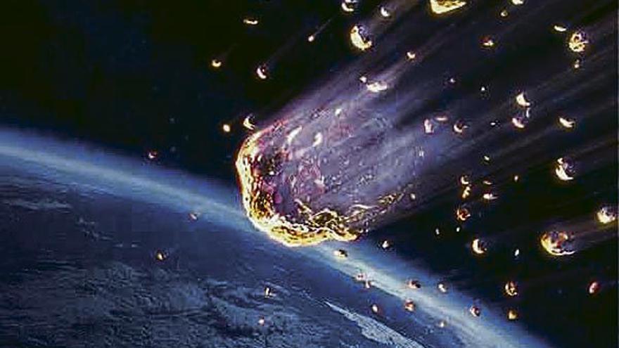 Recreación gráfica de la caída de meteoritos sobre la Tierra.