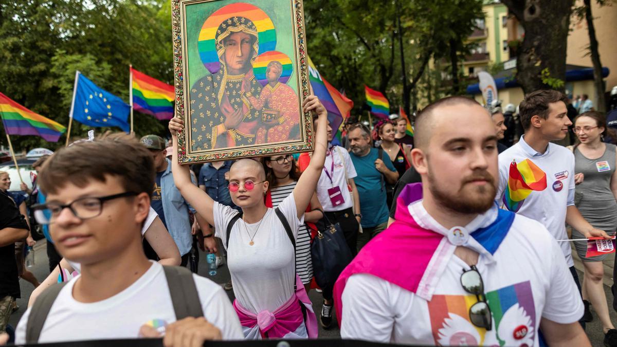 Manifestación en 2019 contra las leyes ultracatólicas que discriminan a los homosexuales en Polonia