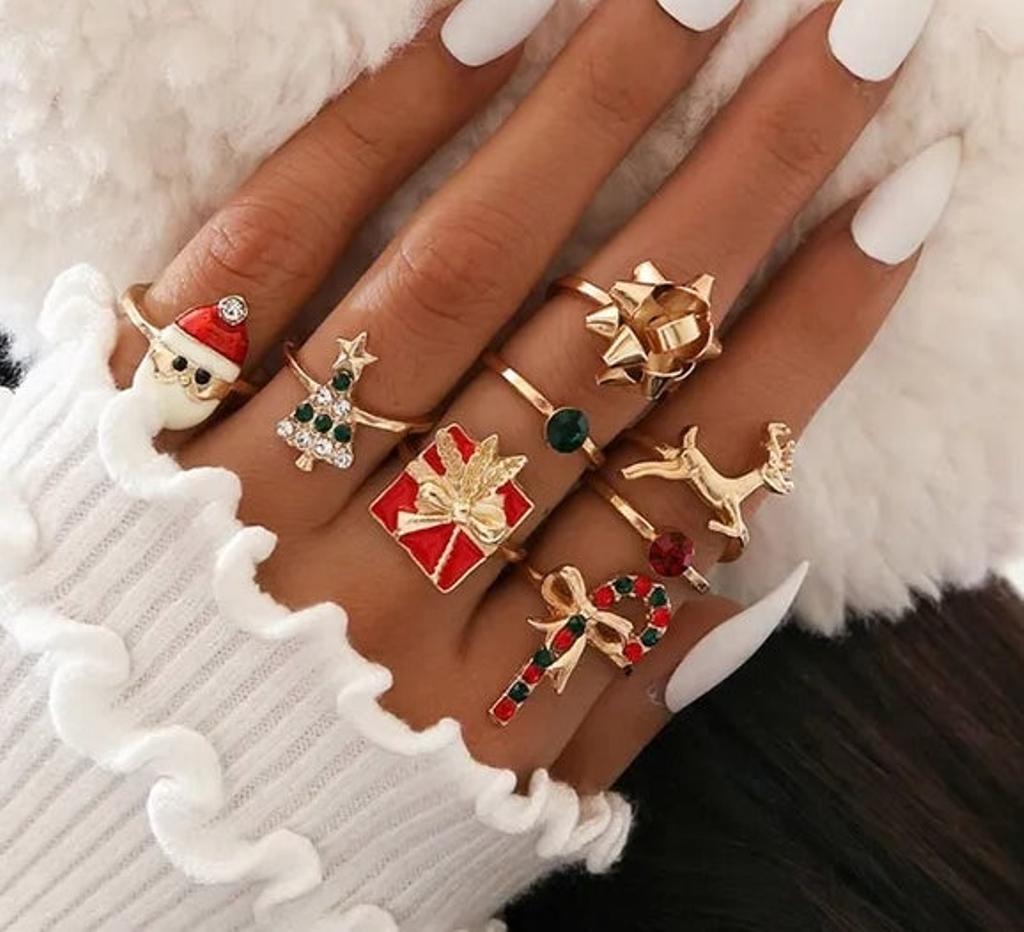 KICHOUSE Set De 11 Anillos De Navidad Para Niñas – Diseños De Dibujos Animados Para Fiestas Y Regalos Infantiles