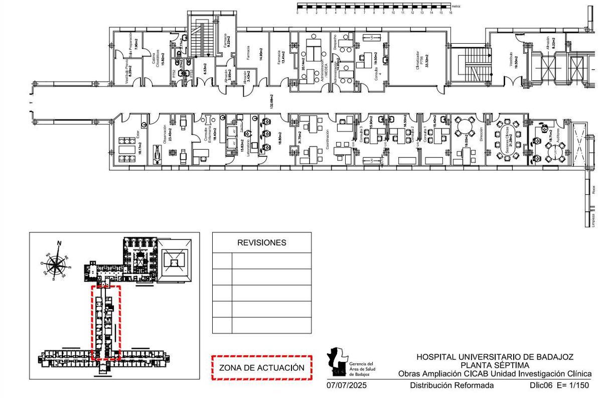 Plano de cómo quedarán las dependencias del Cicab tras las obras en la séptima planta del Hospital Universitario de Badajoz.