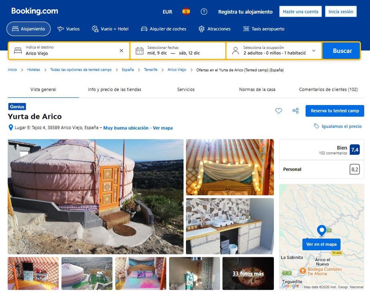 Anuncio en la aplicación de Booking de una yurta mongola