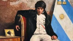 Pintura acrílica que recrea a Javier Milei como el Napoleón Bonaparte originalmente pintado por Paul Delaroche.
