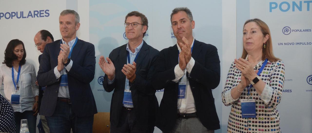 Alfonso Rueda, Alberto Núñez Feijóo, Rafa Domínguez y Ana Pastor, en el congreso anterior.