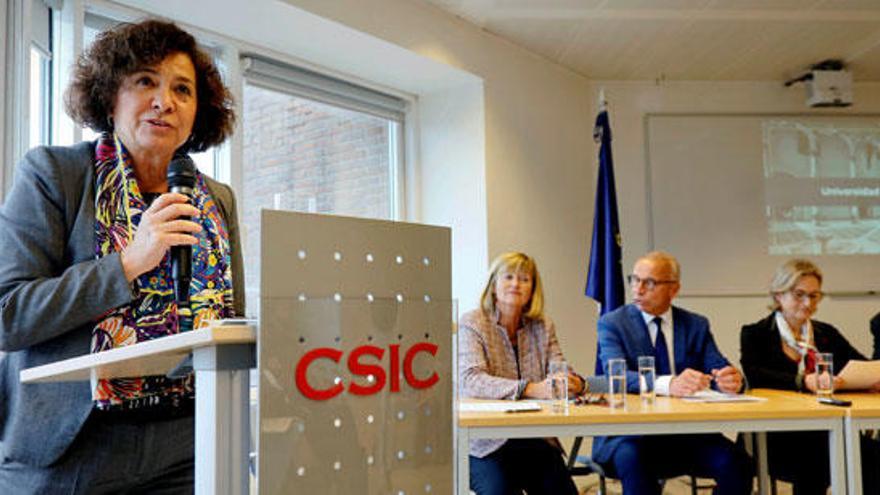 La rectora de la Universidad de Granada, Pilar Aranda Ramírez, durante la presentación del proyecto Arqus