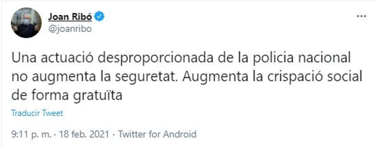 Captura del Twiter oficial de Joan Ribó