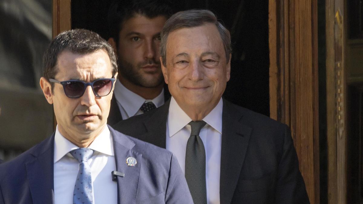 Mario Draghi leaves his home in Rome