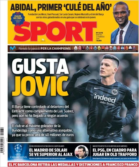 Portada SPORT martes 12 de febrero 2019