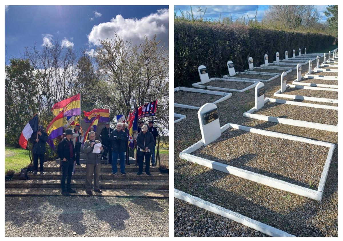 Acto de homenaje el pasado 14 de marzo y a la derecha tumba de Joaquín, en primer término.