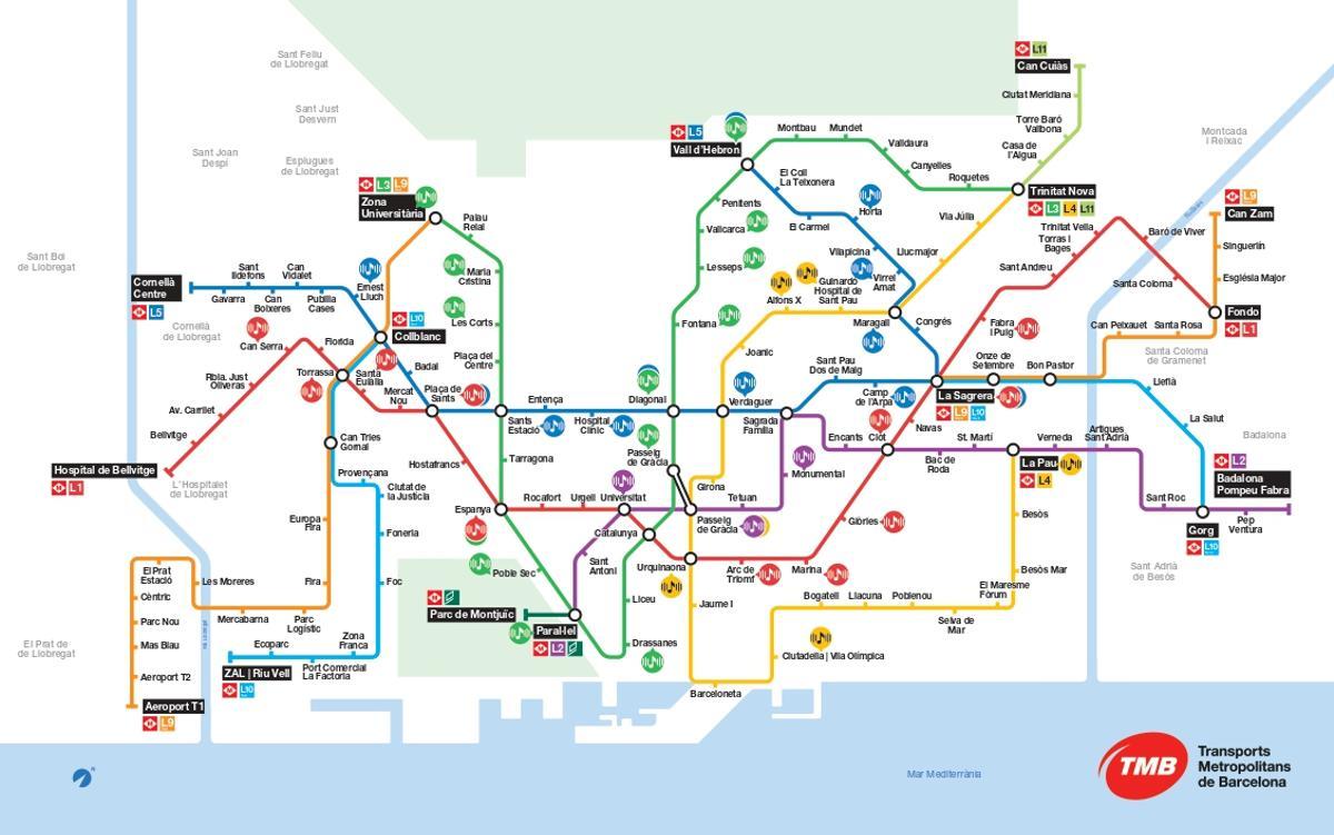 Mapa de los puntos habilitados para músicos en el metro de Barcelona