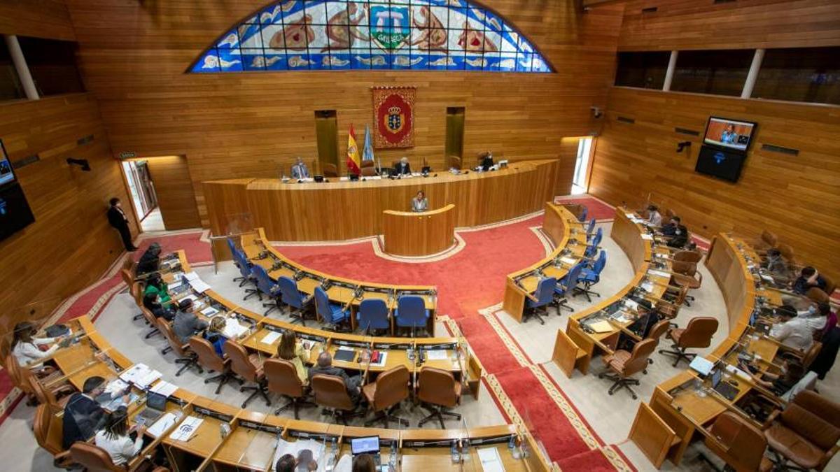 El Parlamento de Galicia en una imagen panorámica de su hemiciclo