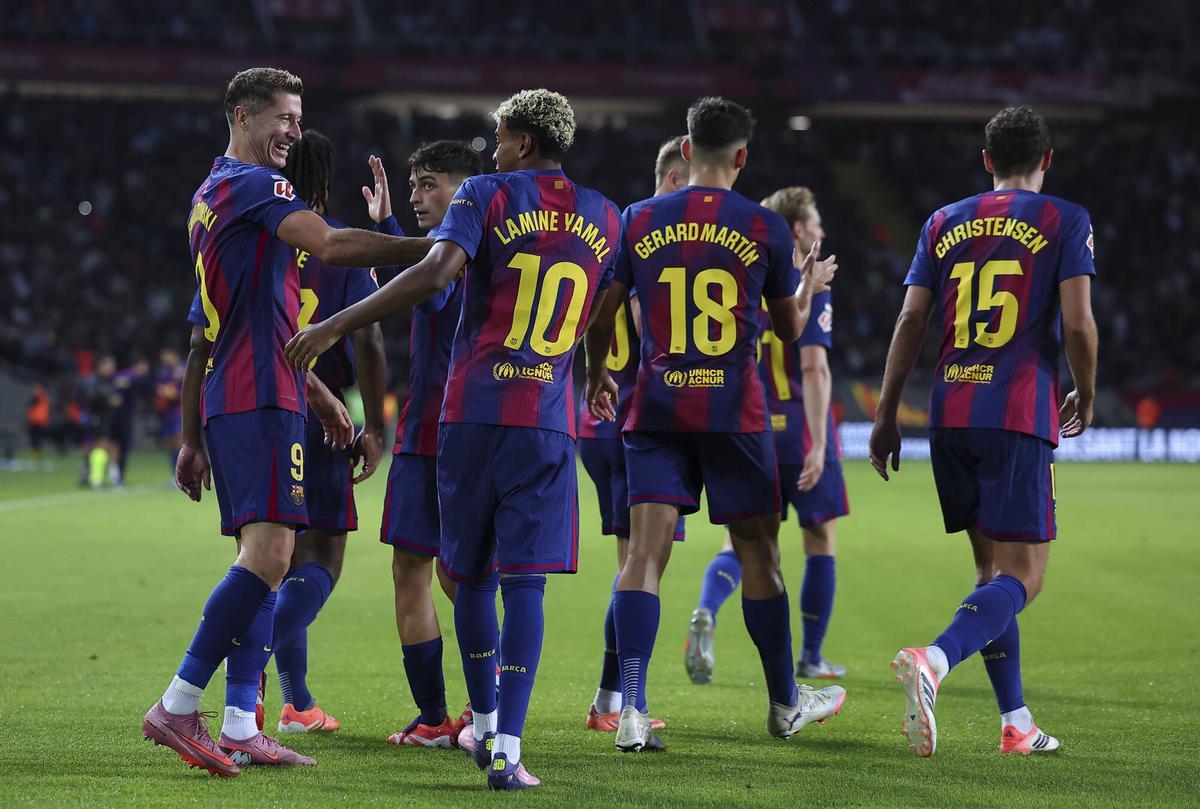 Lewandowski celebra uno de sus goles en la presente temporada