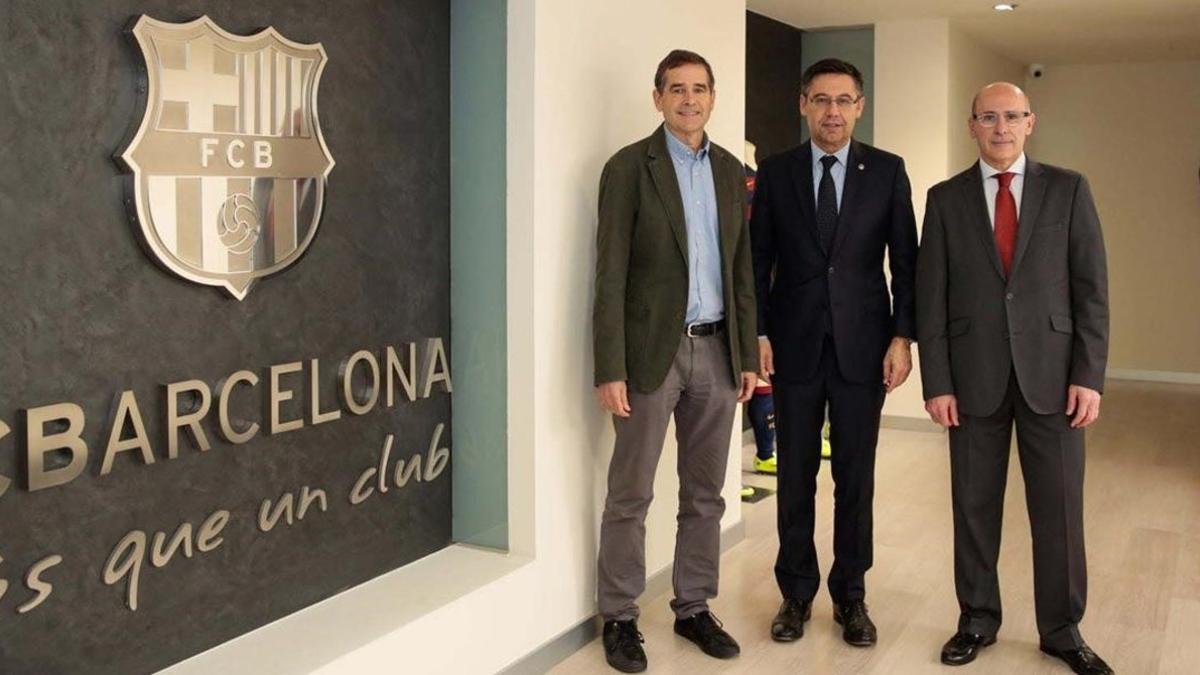 Solozábal, Bartomeu y Bladé, este jueves en las instalaciones del Barça.