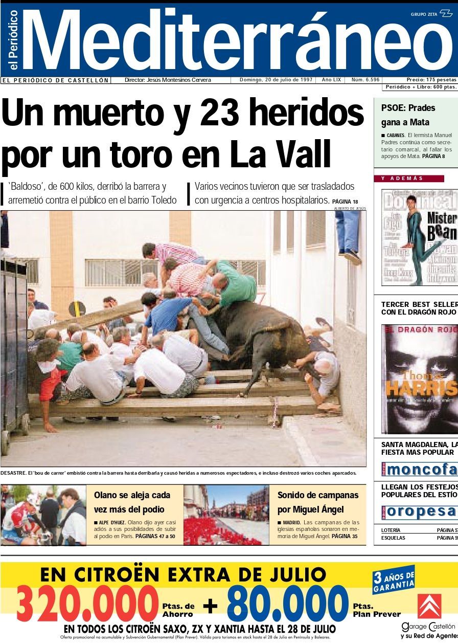 Periódico del 20 de julio de 1997, con &#039;Baldoso&#039; en portada.