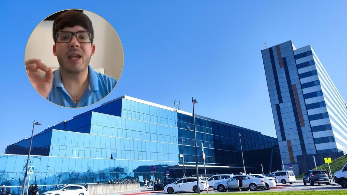 El HUCA y, en el círculo, el sanitario Jesús Vega