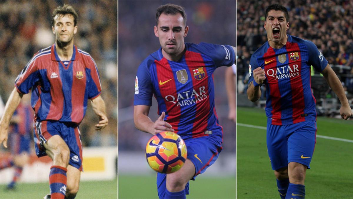 Meho Kodro, Paco Alcácer y Luis Suárez, jugadores del FC Barcelona