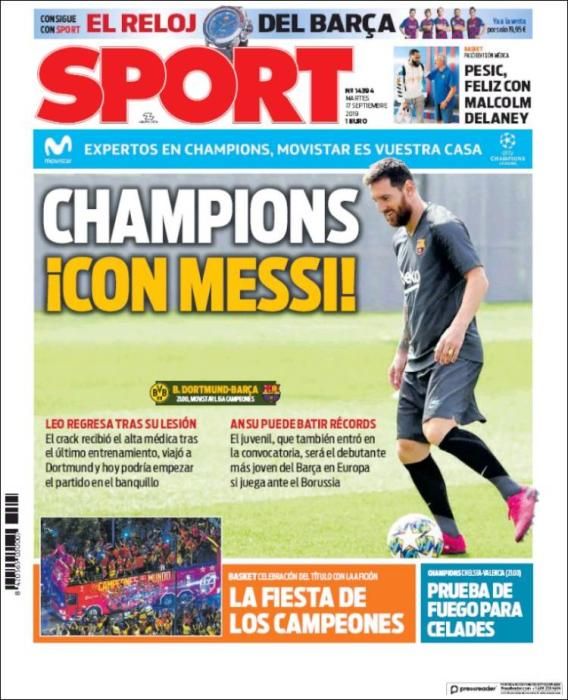 Portada SPORT martes 17 septiembre 2019