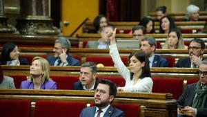 La bancada de ERC durante el pleno del Parlament