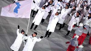 Las dos Coreas desfilan bajo una misma bandera en la inauguración de los JJOO de Invierno