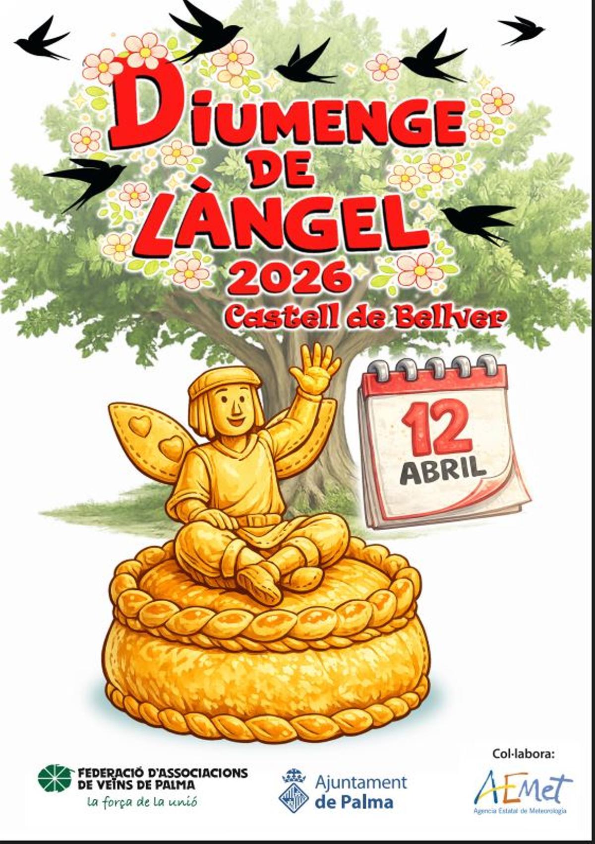 El cartel de la Federació de Veïns incluye un guiño de actualidad: el dibujo de un árbol bellasombra.