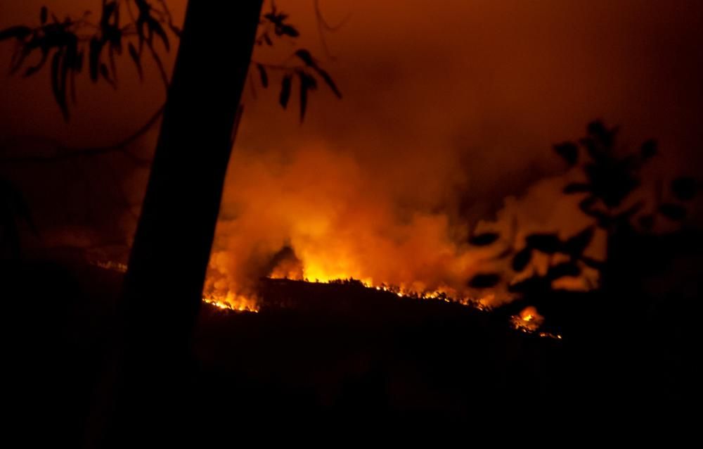 Incendios en Galicia | Un incendio nocturno quema 15 hectáreas en Domaio sobre el puente de Rande