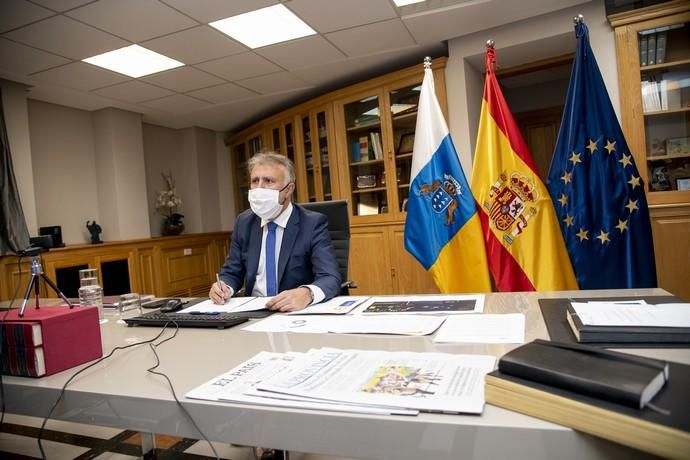 Ángel Víctor Torres asiste a la reunión telemática de presidentes autonómicos con el presidente nacional Pedro Sánchez