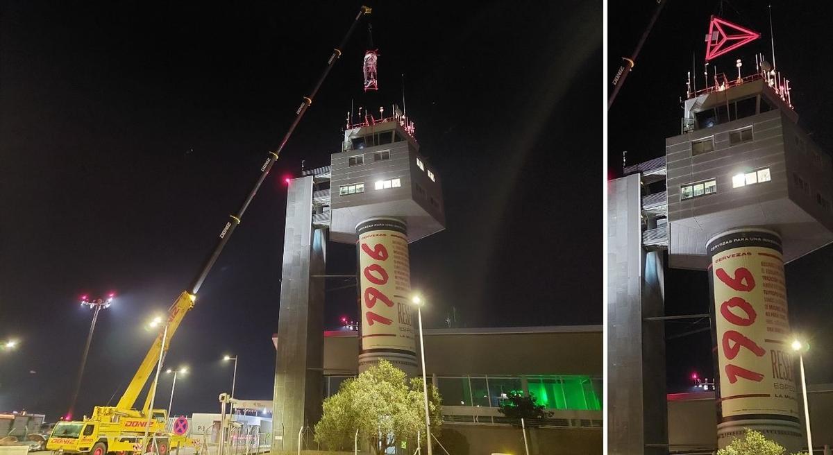 Trabajos de instalación en el aeropuerto de Vigo de los soportes de las cámaras que se utilizarán para controlar los aviones.