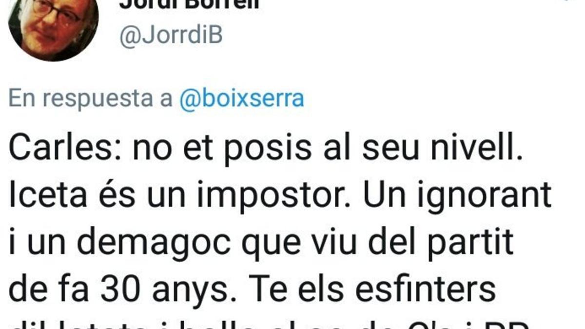 Tuit de Jordi Borrell contra Miquel Iceta