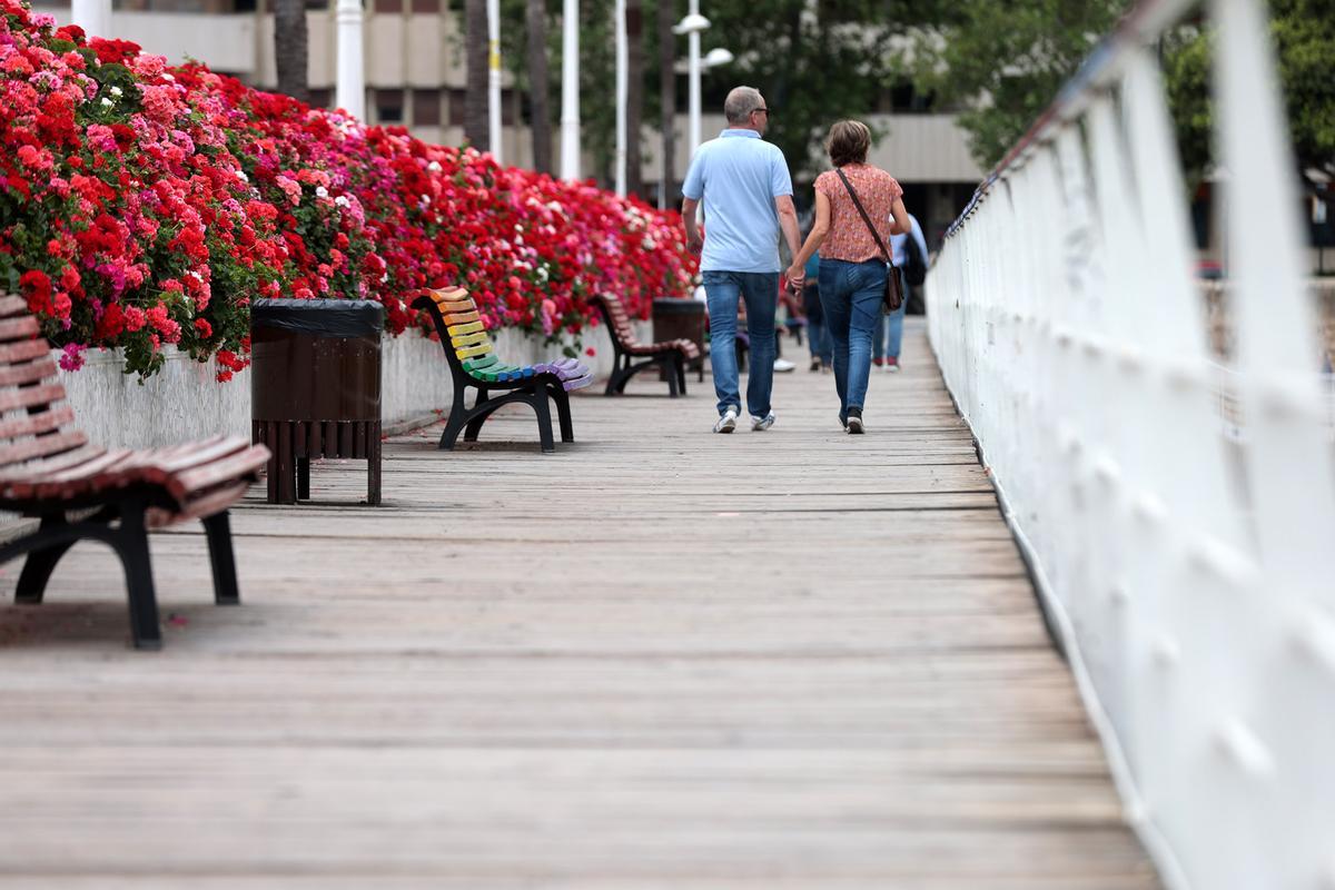 Imagen de las nuevas aceras de plástico del Puente de las Flores.