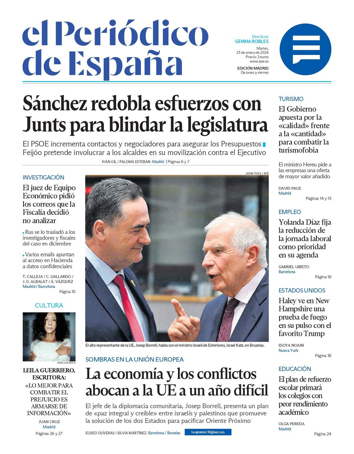 Portada de EL PERIÓDICO DE ESPAÑA del martes 23 de enero del 2024