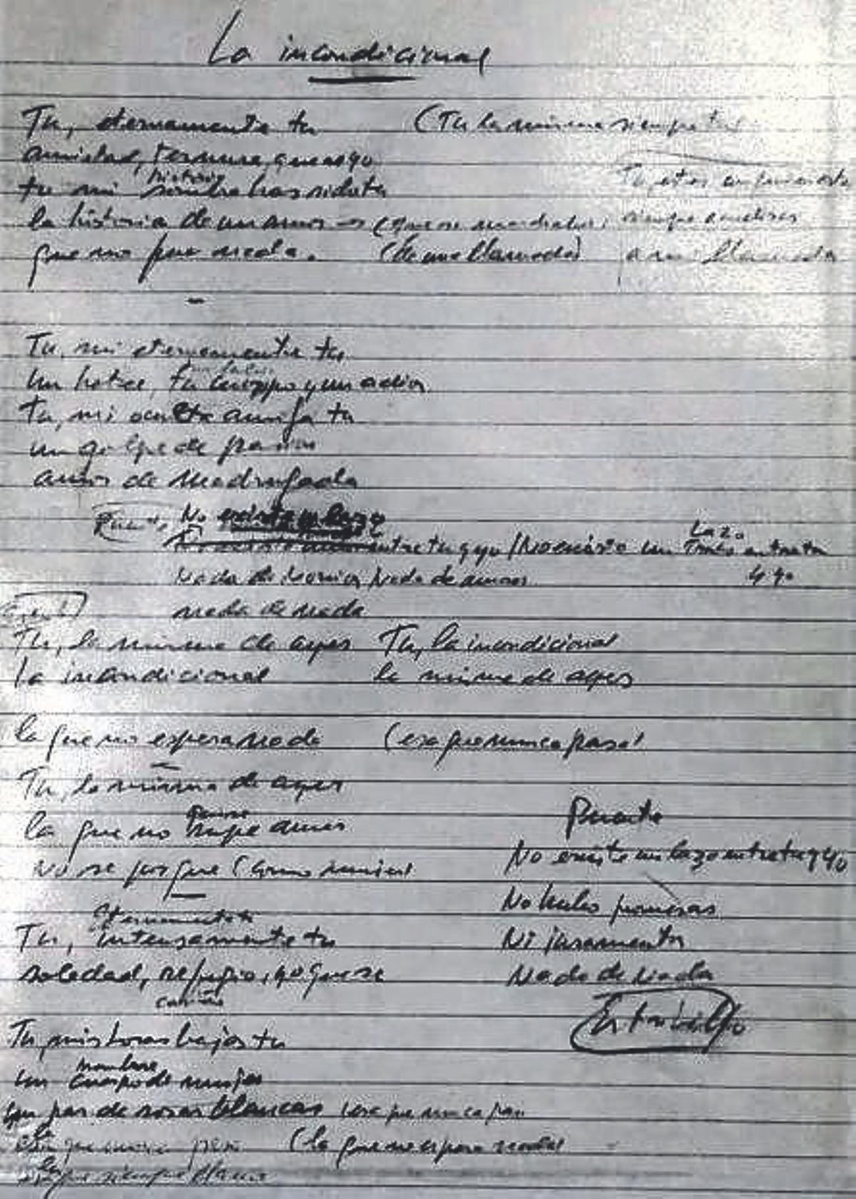 Borrador de ‘La Incondicional’, compuesta por Juan Carlos Calderón.