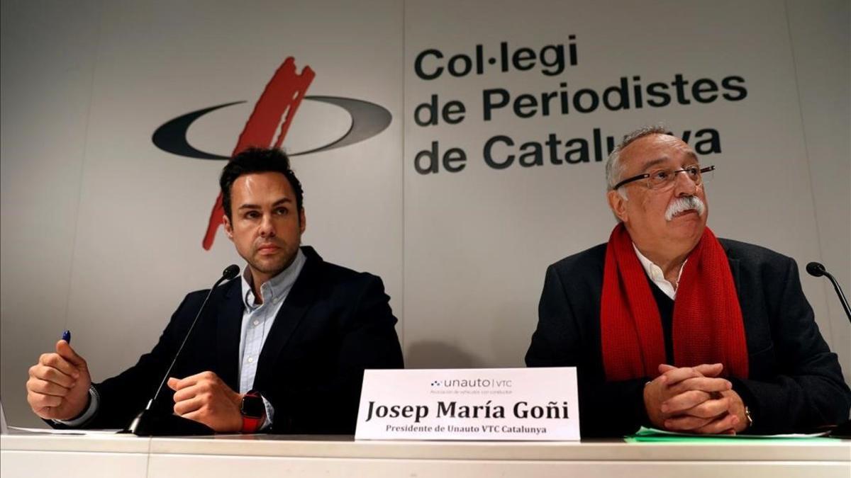 El presidente de Unauto, Eduardo Martín, y el de Unauto Catalunya, Josep Maria Goñi, en la rueda de prensa en el Col·legi de Periodistes