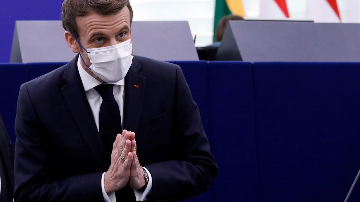El presidente francés, Emmanuel Macron, este jueves en el Parlamento Europeo, en Estrasburgo.
