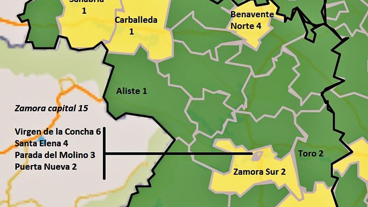 Casos confirmados con prueba PCR en la última semana por zonas básicas de salud. | JCyL