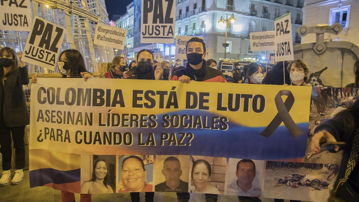 Una manifestación contra los asesinatos de líderes sociales en Colombia.
