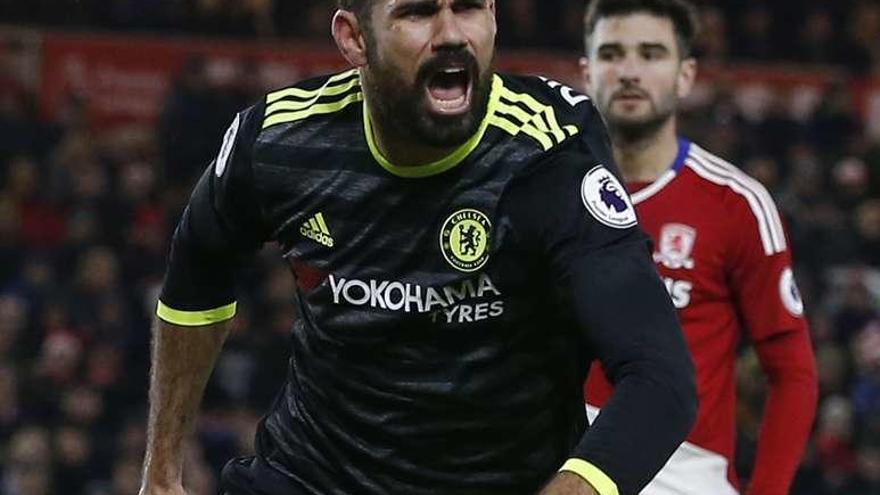 Costa festeja el gol de la victoria del Chelsea. // Efe