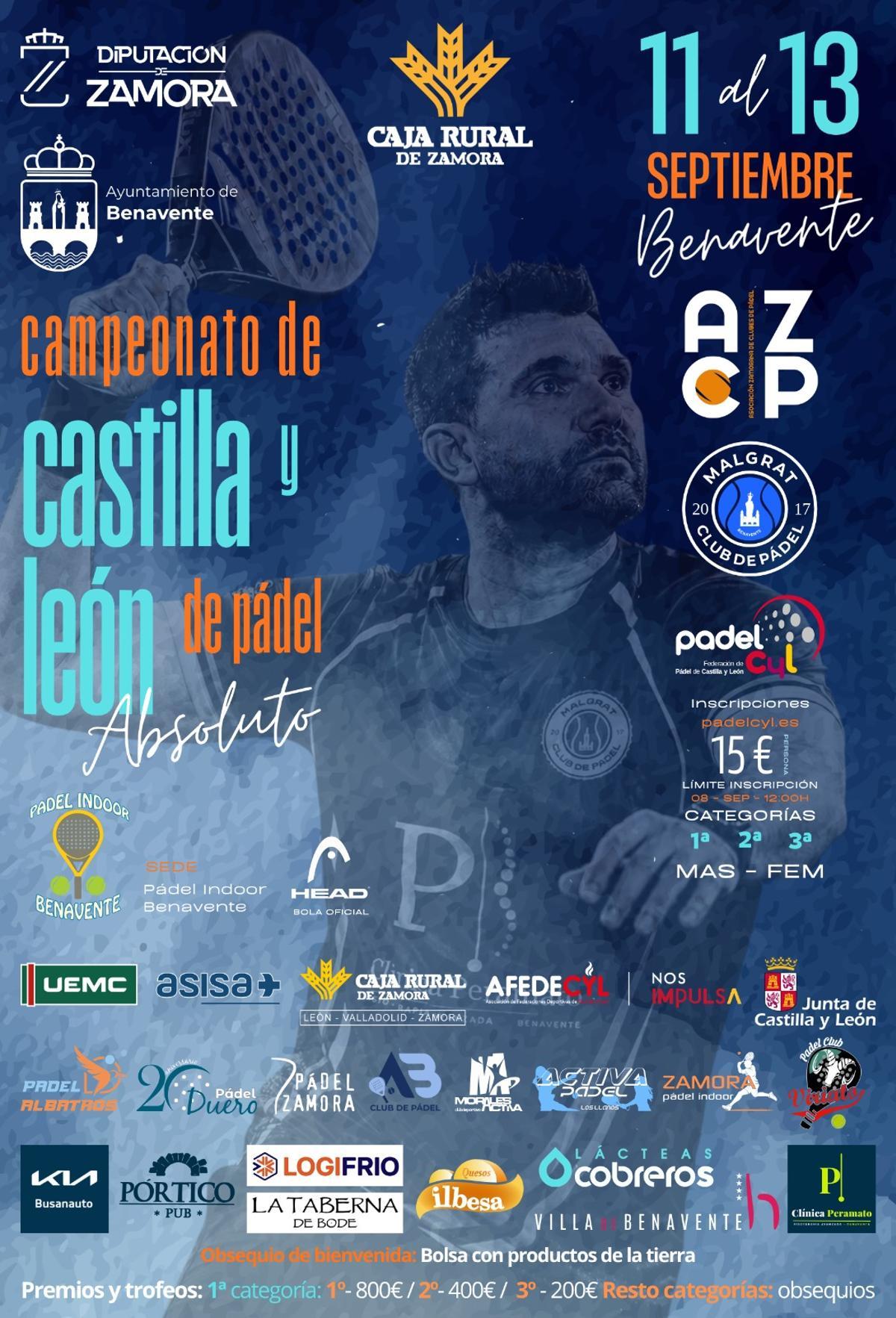 Cartel del Campeonato de Castilla y León Absoluto de Pádel en Benavente.
