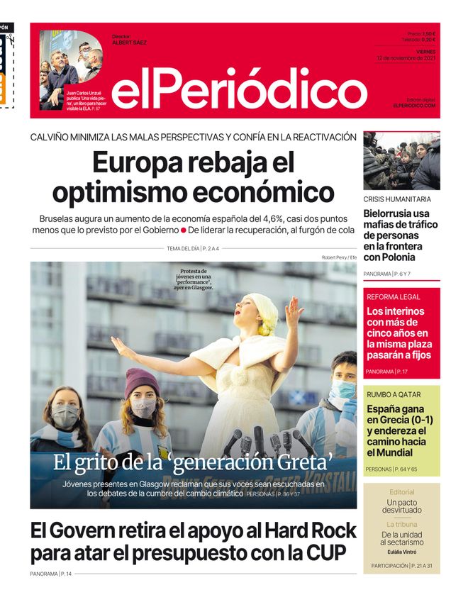 La portada de EL PERIÓDICO del 12 de novembre de 2021