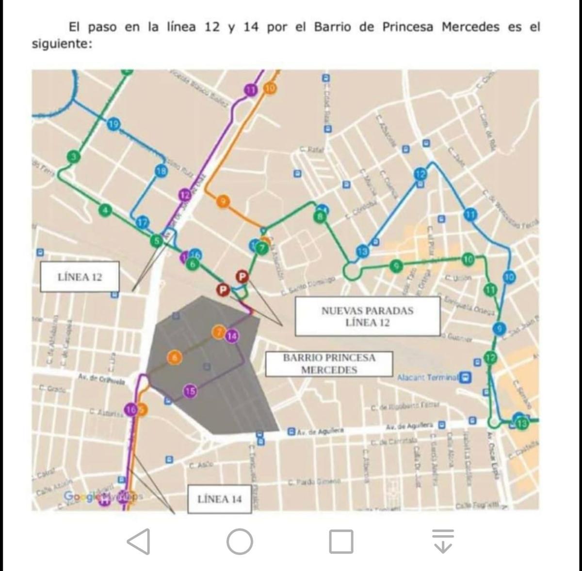 Plano del servicio a Princesa Mercedes