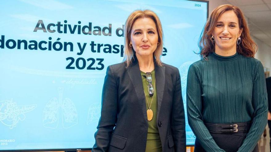 La ministra de Sanidad, Mónica García (a la derecha), y la directora general de la Organización Nacional de Trasplantes, Beatriz Domínguez-Gil. | E. P.