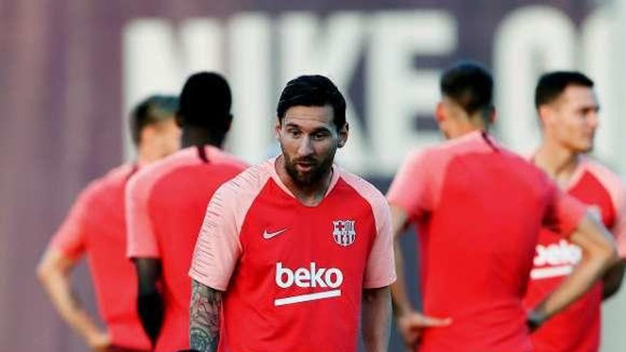 Messi, durante el entrenamiento de ayer del Barcelona.